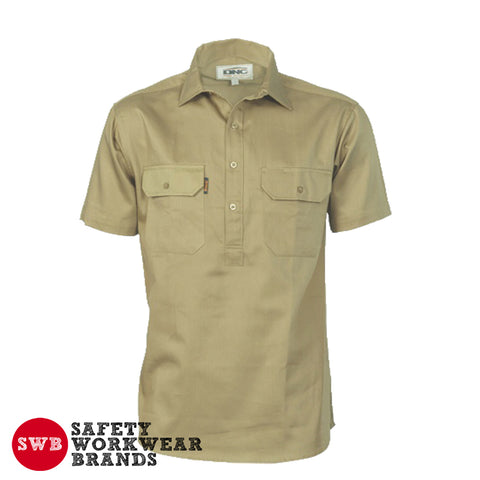 DNC Workwear - Cotton Drill Close Front Work Shirt Short Sleeve 3203