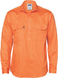 DNC Workwear - Hi Vis Close Front Cotton Drill Shirt Long Sleeve 3204