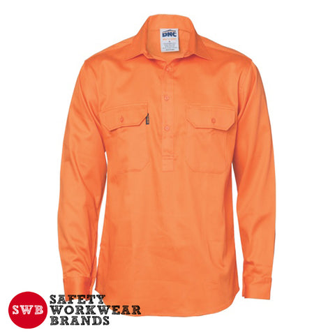 DNC Workwear - Hi Vis Close Front Cotton Drill Shirt Long Sleeve 3204