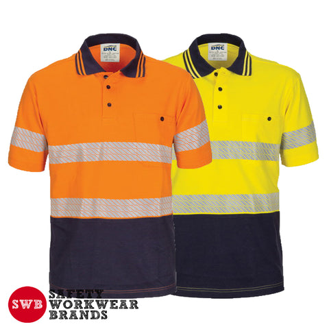 DNC Workwear - Hi Vis Segment Taped Cotton Jersey Polo Short Sleeve 3515