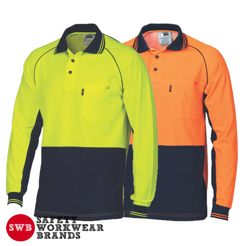 DNC Workwear - Hi Vis Cotton Backed Cool Breeze Contrast Polo Long Sleeve 3720