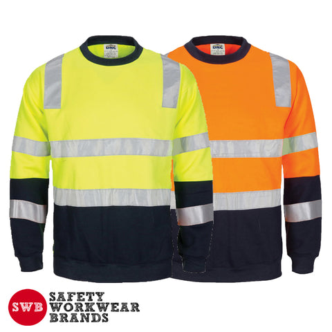 DNC Workwear - Hi Vis 2 Tone Crew-Neck Fleecy Sweat Shirt with Shoulders, Double Hoop Body and Arms CSR R/Tape 3723