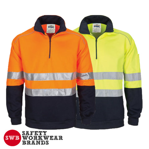 DNC Workwear - Hi Vis 1/2 Zip Fleecy with Hoop Pattern CSR Reflective Tape 3729