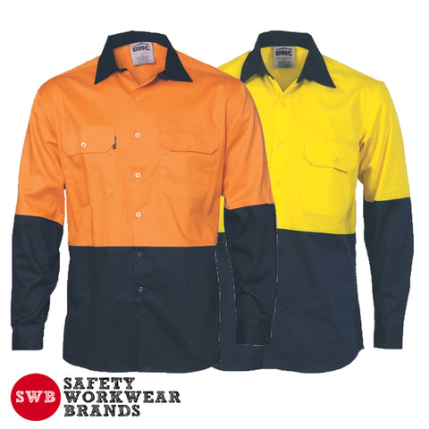 DNC Workwear - Hi Vis Cool Breeze Vertical Vented Cotton Shirt Long Sleeve 3732