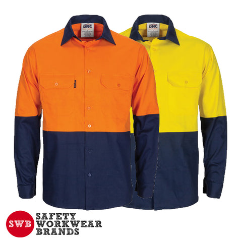 DNC Workwear - Hi Vis L/W Cool Breeze T2 Vertical Vented Cotton Shirt with Gusset Long Sleeve 3733