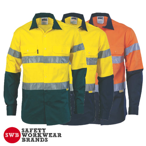 DNC Workwear - Hi Vis Cool Breeze Cotton Shirt with 3M 8910 R/Tape Long Sleeve 3886