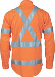 DNC Workwear - Hi Vis Cool Breeze Cotton Shirt with X Back & additional 3m R/Tape on Tail Long Sleeve 3746