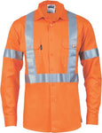 DNC Workwear - Hi Vis Cool Breeze Cotton Shirt with X Back & additional 3m R/Tape on Tail Long Sleeve 3746