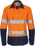 DNC Workwear - Ladies Hi Vis 3 Way Cool Breeze Cotton Shirt with 3M R/Tape Gusset Long Sleeve 3749