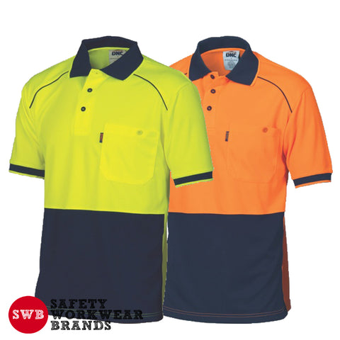 DNC Workwear - Hi Vis Cool Breathe Front Piping Polo Short Sleeve 3754