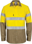 DNC Workwear - Hi Vis L/W Cool Breeze T2 Vertical Vented Cotton Shirt Generic Tape Gusset Long Sleeve 3784