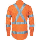 DNC Workwear - Hi Vis Cool Breeze Cotton Shirt with Double Hoop on Arms & 'X' Back CSR R/Tape Long Sleeve 3789