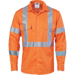 DNC Workwear - Hi Vis Cool Breeze Cotton Shirt with Double Hoop on Arms & 'X' Back CSR R/Tape Long Sleeve 3789