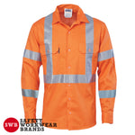 DNC Workwear - Hi Vis Cool Breeze Cotton Shirt with Double Hoop on Arms & 'X' Back CSR R/Tape Long Sleeve 3789