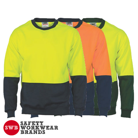 DNC Workwear - Hi Vis Two Tone Fleecy Sweat Shirt (Sloppy Joe) Crew-Neck 3821