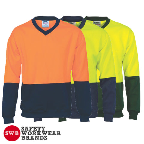 DNC Workwear - Hi Vis Two Tone Fleecy Sweat Shirt (Sloppy Joe) V-Neck 3822