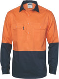 DNC Workwear - Hi Vis 2 Tone Close Front Cotton Drill Shirt Long Gusset Sleeve 3834