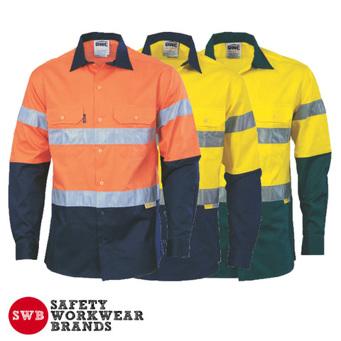 DNC Workwear - Hi Vis 2 Tone Drill Shirt with 3M 8910 R/Tape Long Sleeve 3836