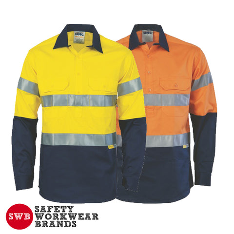 DNC Workwear - Hi Vis 2 Tone Closed Front Cotton Shirt with 3M R/Tape 3849