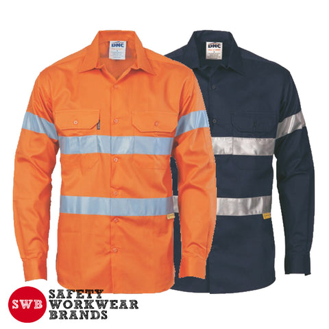 DNC Workwear - Hi Vis Cool Breeze Cotton Shirt with 3M 8910 R/Tape Long Sleeve 3885