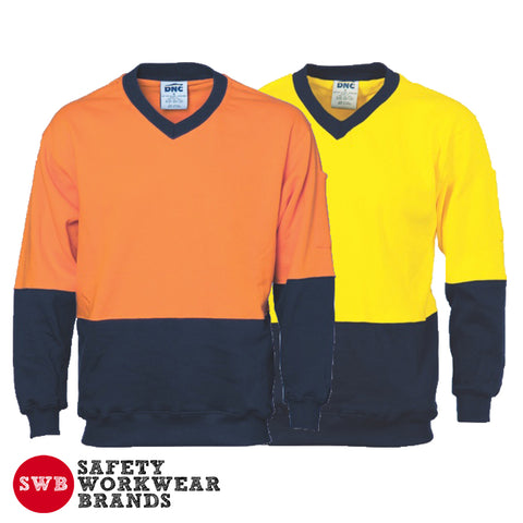 DNC Workwear - Hi Vis Two Tone Cotton Fleecy Sweat Shirt V-Neck 3922