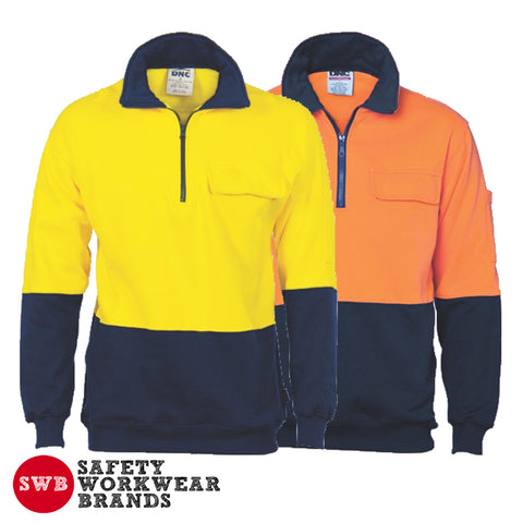 DNC Workwear - Hi Vis Two Tone 1/2 Zip Cotton Fleecy Windcheater 3923