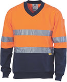 DNC Workwear - Hi Vis Two Tone Cotton Fleecy Sweat Shirt V-Neck with 3M R/Tape 3924