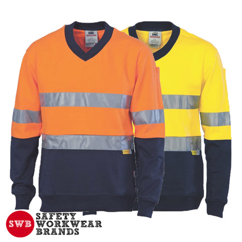 DNC Workwear - Hi Vis Two Tone Cotton Fleecy Sweat Shirt V-Neck with 3M R/Tape 3924