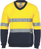 DNC Workwear - Hi Vis Two Tone Cotton Fleecy Sweat Shirt V-Neck with 3M R/Tape 3924