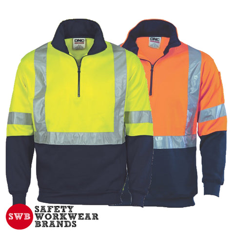 DNC Workwear - Hi Vis Cross Back D/N Two Tone 1/2 Zip Fleecy Sweat Shirt 3929