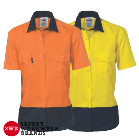 DNC Workwear - Ladies Hi Vis 2 Tone Cotton Drill Shirt Short Sleeve 3931