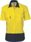 DNC Workwear - Ladies Hi Vis 2 Tone Cotton Drill Shirt Short Sleeve 3931