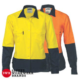 DNC Workwear - Ladies Hi Vis 2 Tone Cotton Drill Shirt Long Sleeve 3932