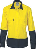 DNC Workwear - Ladies Hi Vis 2 Tone Cotton Drill Shirt Long Sleeve 3932