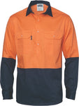 DNC Workwear - Hi Vis 2 Tone Cool Breeze Close Front Cotton Shirt Long Sleeve 3934