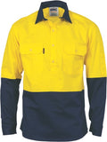 DNC Workwear - Hi Vis 2 Tone Cool Breeze Close Front Cotton Shirt Long Sleeve 3934