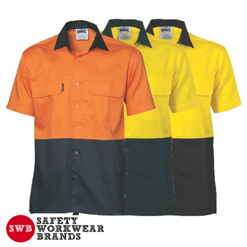 DNC Workwear - Hi Vis 3 Way Cool Breeze Cotton Shirt Short Sleeve 3937