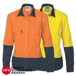 DNC Workwear - Ladies Hi Vis 2 Tone Cool Breeze Cotton Shirt Long Sleeve 3940