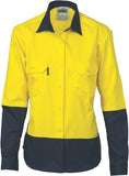 DNC Workwear - Ladies Hi Vis 2 Tone Cool Breeze Cotton Shirt Long Sleeve 3940