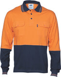 DNC Workwear - Hi Vis Cool Breeze 2 Tone Cotton Jersey Polo Shirt with Twin Chest Pocket Long Sleeve 3944