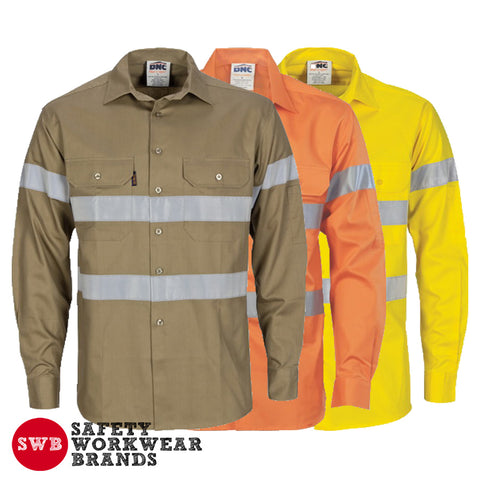 DNC Workwear - Hi Vis Cool Breeze Cotton Shirt with Generic R/Tape Long Sleeve 3967
