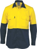 DNC Workwear - Hi Vis 2 Tone Cotton Drill Vented Shirt Long Sleeve 3981