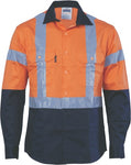 DNC Workwear - Hi Vis D/N 2 Tone Drill Shirt with H Pattern Generic R/ Tape Long Sleeve 3983