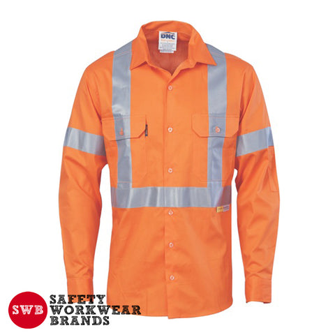 DNC Workwear - Hi Vis D/N Cotton Shirt with Cross Back Generic R/Tape Long Sleeve 3989